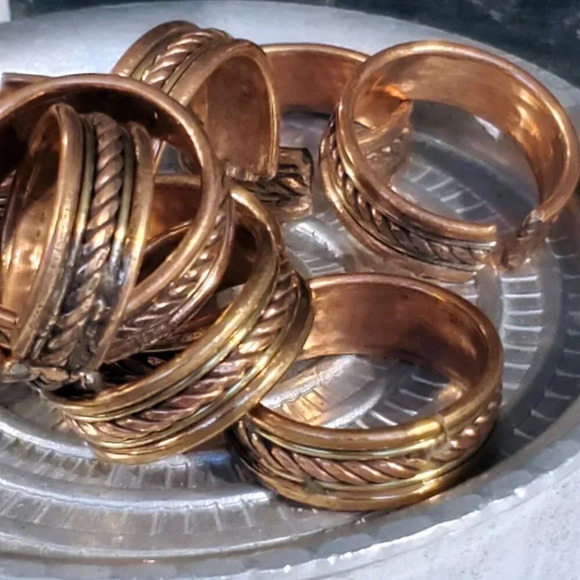 Ethnic Tribal India Brass and Copper Adjustable Handcrafted Artisan Metal Ring - Picture 6 of 12